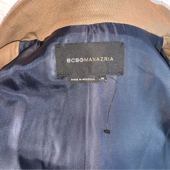 New BCBGMaxAzria $398 Long Lined Military Belted Tan Coat Jacket Medium RARE - Picture 14 of 15